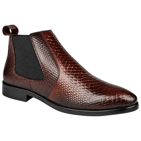 Men’s Brown Reptile-Texture Chelsea Boots – Leather Formal & Party Wear Shoes