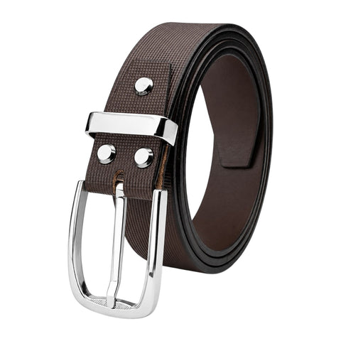Crabby Hunt Men's Brown Leather Belt with Square Grid Texture & Gunmetal Round Buckle