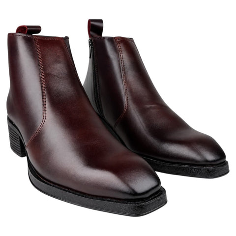 Men’s Burgundy Chelsea Boots with Side Zip – Genuine Leather Chelsea Boots