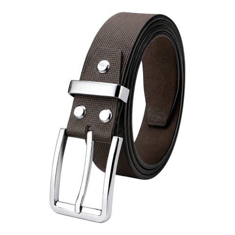 Carbby Hunt Men's Genuine Leather Belt – Brown Square Grid Texture with Silver Buckle | Formal & Casual Wear
