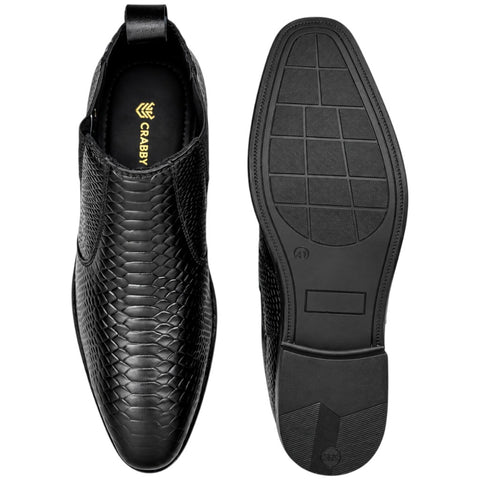 Men’s Black Chelsea Boots - Reptile Texture Leather Formal & Party Wear Shoes