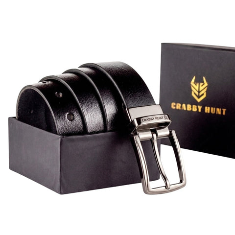 Genuine Black Leather Belt with Metal Buckle