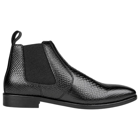 Men’s Black Chelsea Boots - Reptile Texture Leather Formal & Party Wear Shoes