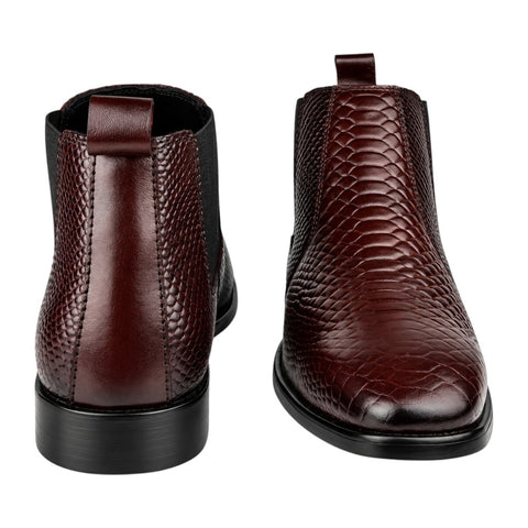 Men’s Brown Reptile-Texture Chelsea Boots – Leather Formal & Party Wear Shoes