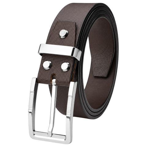 Crabby Hunt Men's Genuine Leather Belt – Brown Square Grid Textured Strap with Square Metal Buckle