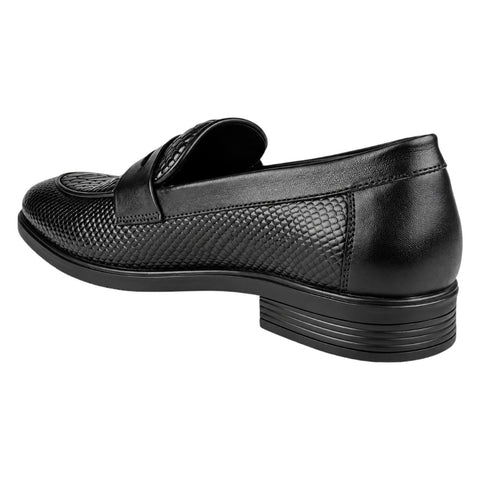 Crabby Hunt Men’s Black Textured Penny Loafers – Snake Pattern Formal Slip-On Shoes