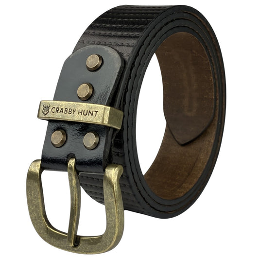 Crabby Hunt Textured Black Leather Belt for Men – Stylish Pattern, Genuine Craftsmanship, Rugged & Elegant