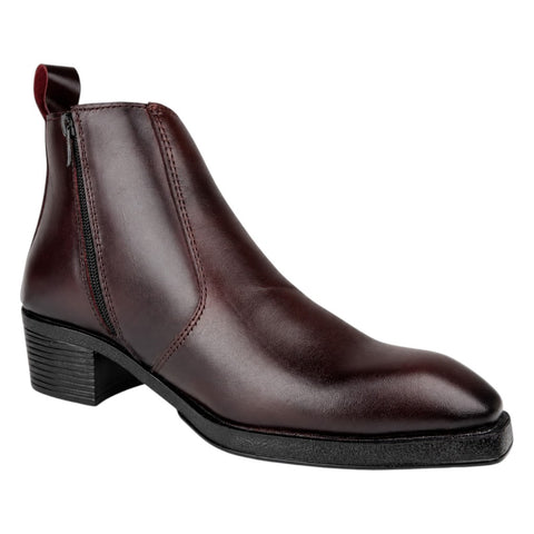 Men’s Burgundy Chelsea Boots with Side Zip – Genuine Leather Chelsea Boots