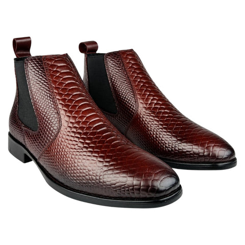 Men’s Brown Reptile-Texture Chelsea Boots – Leather Formal & Party Wear Shoes