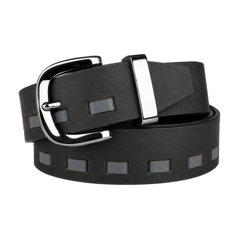 CRABBY HUNT Genuine Leather Belt for Men | Black Casual Belt with Cutout Design & Polished Metal Buckle