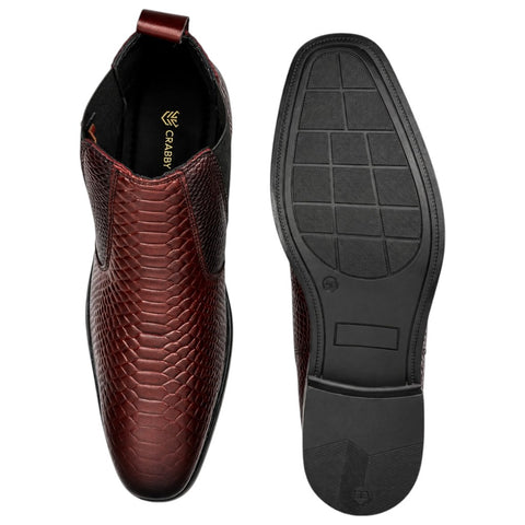 Men’s Brown Reptile-Texture Chelsea Boots – Leather Formal & Party Wear Shoes