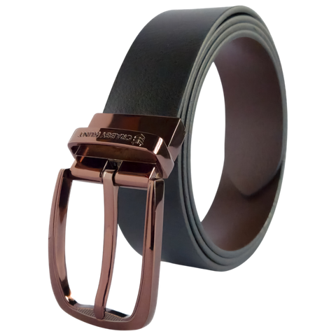 Crabby Hunt Men’s Reversible Leather Belt with Choco Gold Buckle