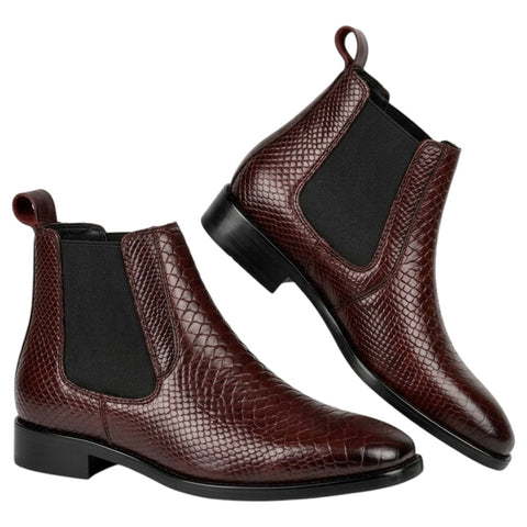 Men’s Brown Reptile-Texture Chelsea Boots – Leather Formal & Party Wear Shoes