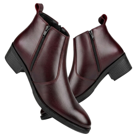 Men’s Burgundy Chelsea Boots with Side Zip – Genuine Leather Chelsea Boots
