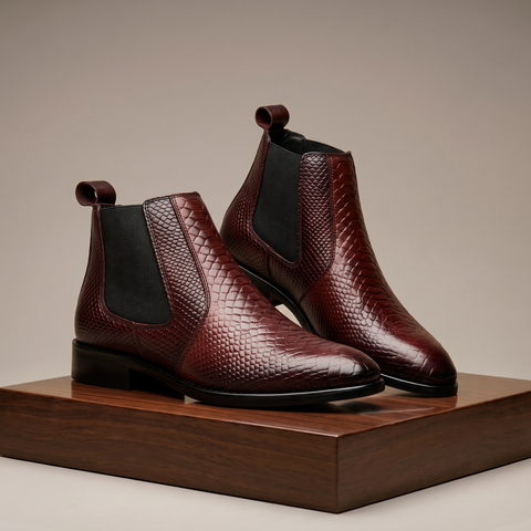 Men’s Brown Reptile-Texture Chelsea Boots – Leather Formal & Party Wear Shoes