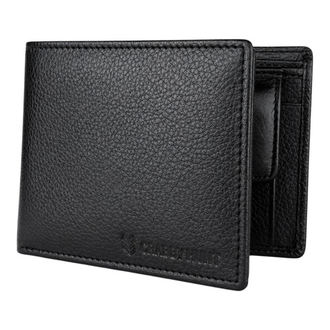 CRABBY HUNT Genuine Leather Wallet for Men | Bifold Wallet with Coin Pocket & Card Slots | Black