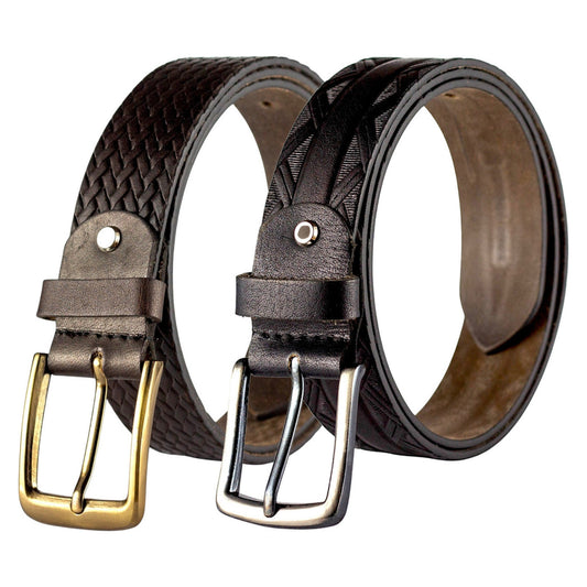 Men’s Premium Leather Belts – Black & Brown Combo with Stylish Metal Buckles