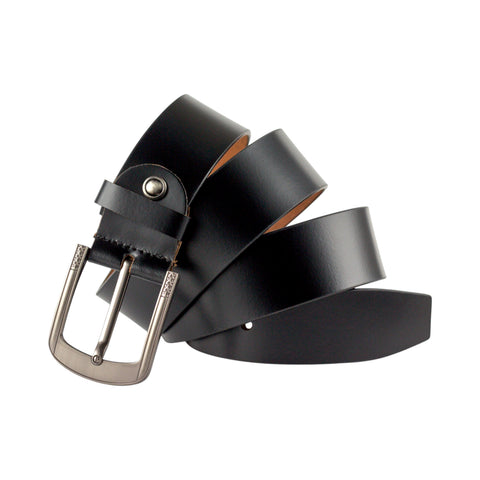 Crabby Hunt Black Genuine Leather Belt for Men – 1.5 Inch with Silver Buckle | Ideal gift option for men