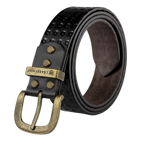 Crabby Hunt Black Textured Genuine Leather Belt for Men – Elegant Design, Durable Craftsmanship, Premium Quality