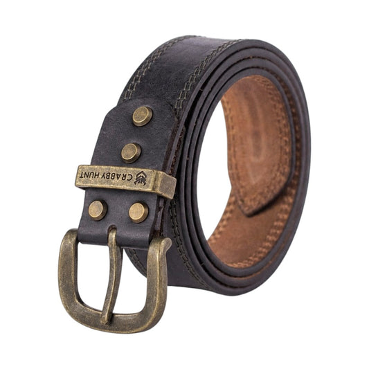 Crabby Hunt Classic Black Leather Belt with Brushed Metal Buckle – Refined Everyday Essential