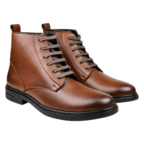 Crabby Hunt Men’s Brown Ankle Boots – Lace-Up Formal Casual Boots with Black Sole
