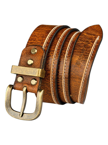 Crabby Hunt Vintage Brown Genuine Leather Belt for Men | Antique Brass Buckle | Casual & Formal Wear