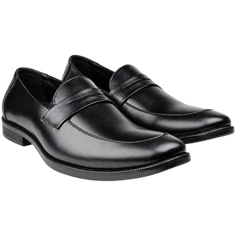 Men’s Black Genuine Leather Penny Loafers – Formal Slip-On Dress Shoes