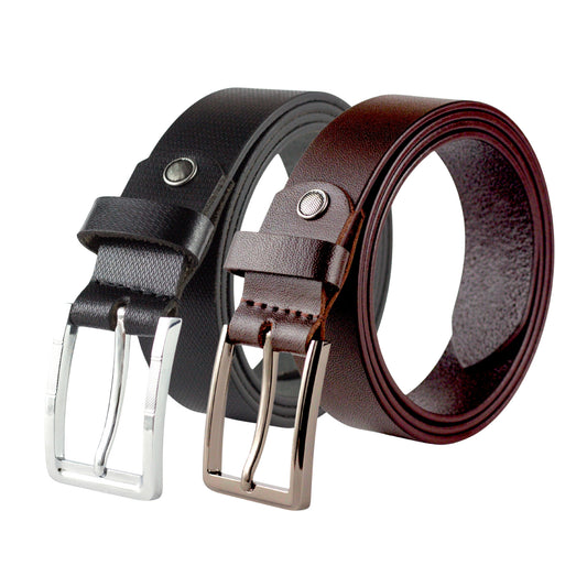 Genuine Leather Belt Combo – Classic Black & Rich Brown with Premium Buckles