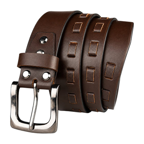 CRABBY HUNT Genuine Leather Belt for Men | Premium Brown Casual Belt with Antique Metal Pin Buckle