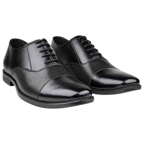 Men’s Black Perforated Oxford Genuine Leather Shoes – Formal Lace-Up Dress Shoes