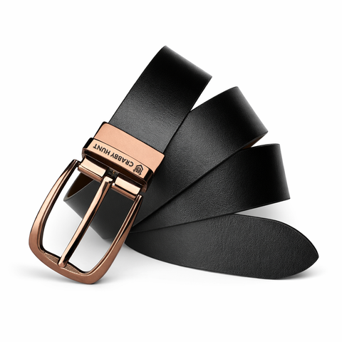 Crabby Hunt Men’s Reversible Leather Belt with Choco Gold Buckle
