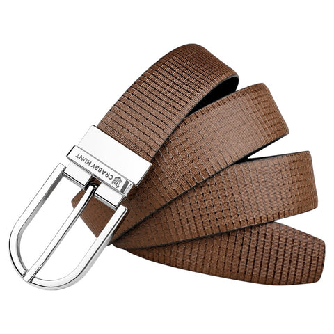 Crabby Hunt Men's Reversible Genuine Leather Belt with Apex Silver Round Buckle | Black & Brown Formal Belt