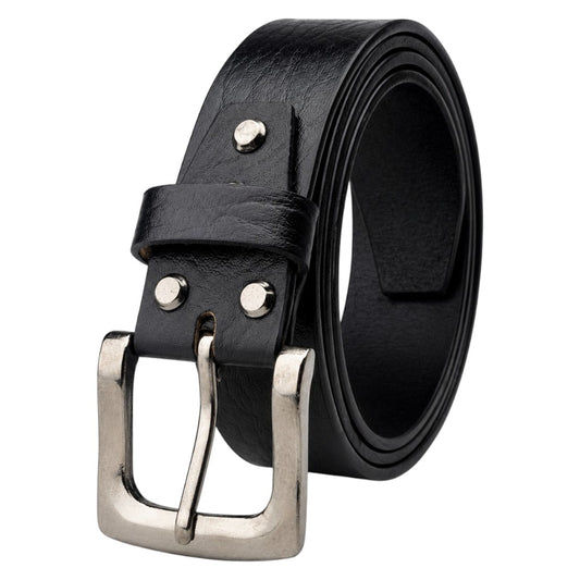 Crabby Hunt Men's Genuine Leather Belt – Black Apollo Strap with Gunmetal Square Buckle | Formal & Casual Belt