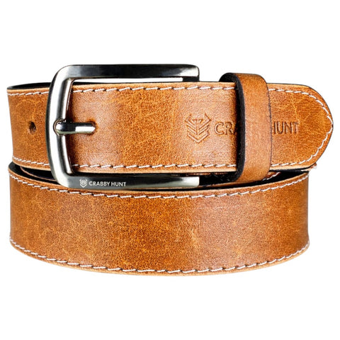 Crabby Hunt Tan Genuine Leather Belt for Men with Side Stitching