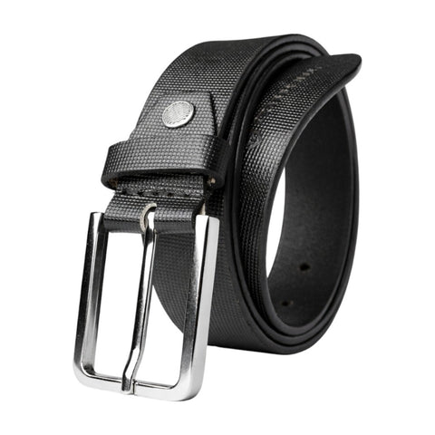 Crabby Hunt Men’s Premium Black Textured Leather Belt with Metal Buckle