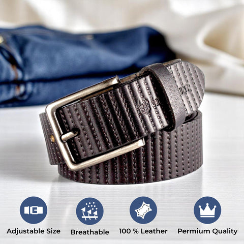 Crabby Hunt Textured Black Leather Belt for Men – Stylish Pattern, Genuine Craftsmanship, Rugged & Elegant