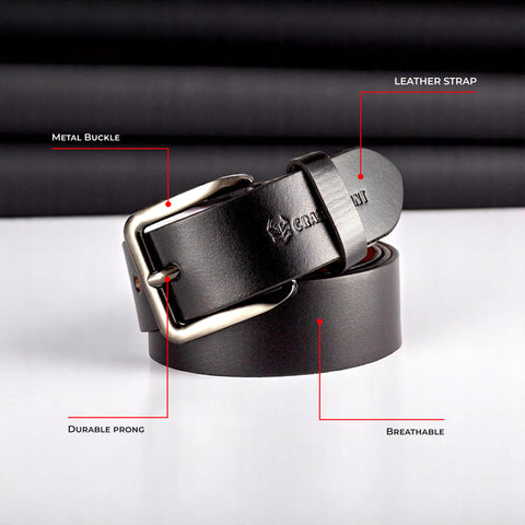 Crabby Hunt Classic Black Leather Belt for Men – Sleek Finish, Genuine Leather, Durable & Refined Look