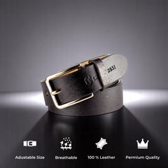 Crabby Hunt Black Genuine Leather Belt for Men – Smooth Finish, Elegant Buckle, Timeless & Sturdy