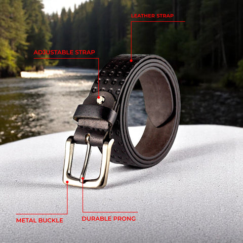 Crabby Hunt Black Textured Genuine Leather Belt for Men – Elegant Design, Durable Craftsmanship, Premium Quality