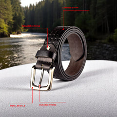 Crabby Hunt Black Textured Genuine Leather Belt for Men – Elegant Design, Durable Craftsmanship, Premium Quality