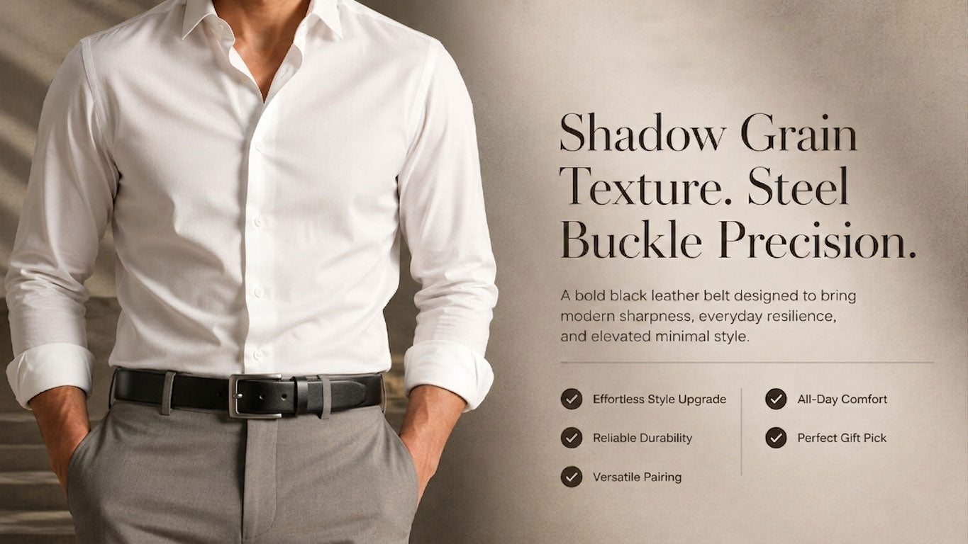 Genuine Black Leather Belt with Metal Buckle