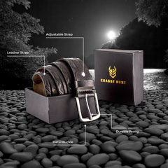Crabby Hunt Black Patterned Genuine Leather Belt for Men – Premium Quality, Artistic Design, Durable & Sophisticated