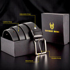Crabby Hunt Classic Black Leather Belt for Men – Sleek Finish, Premium Quality, Durable & Elegant