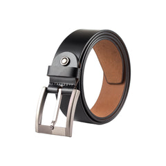 CRABBY HUNT Classic Black Leather Belt – 3.8 cm Wide | Genuine Leather | Silver-Tone Buckle | Formal | Business Wear for Men