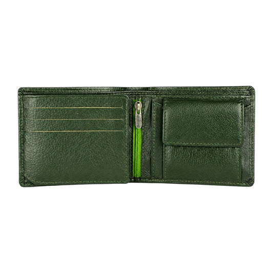 Crabby Hunt Green Leather Wallet – Bifold with Secure Zip Pocket