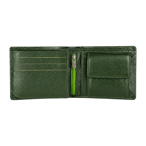 Crabby Hunt Green Leather Wallet – Bifold with Secure Zip Pocket