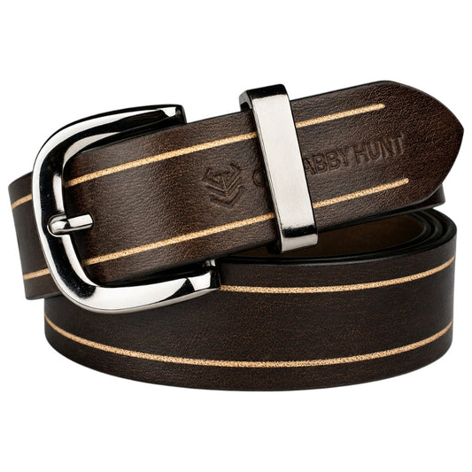 Crabby Hunt Brown Genuine Leather Belt for Men – Dual Stripe Design, Premium Craft