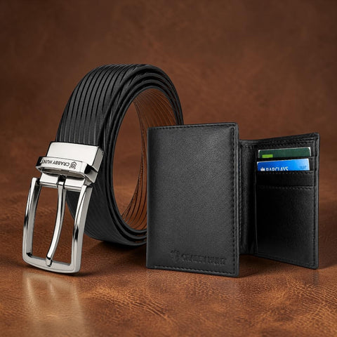 Premium Men's Leather Wallet & Belt Combo Set – Black Executive Gift Collection