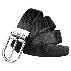 Crabby Hunt Men's Reversible Genuine Leather Belt with Orbit Silver Round Buckle | Black & Brown | LB-Reversible Orbit Silver Round