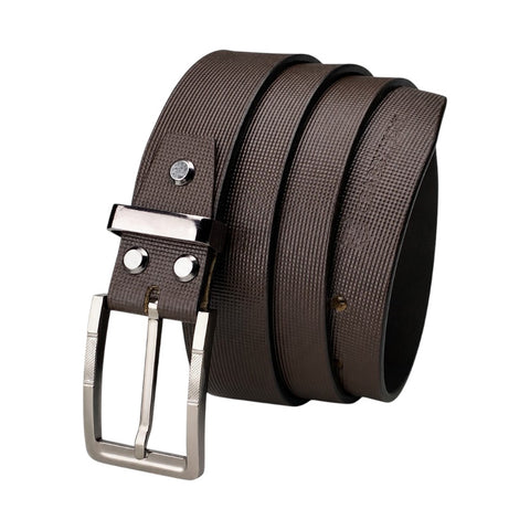 Crabby Hunt Men's Genuine Leather Belt – Brown Square Grid Textured Strap with Square Metal Buckle